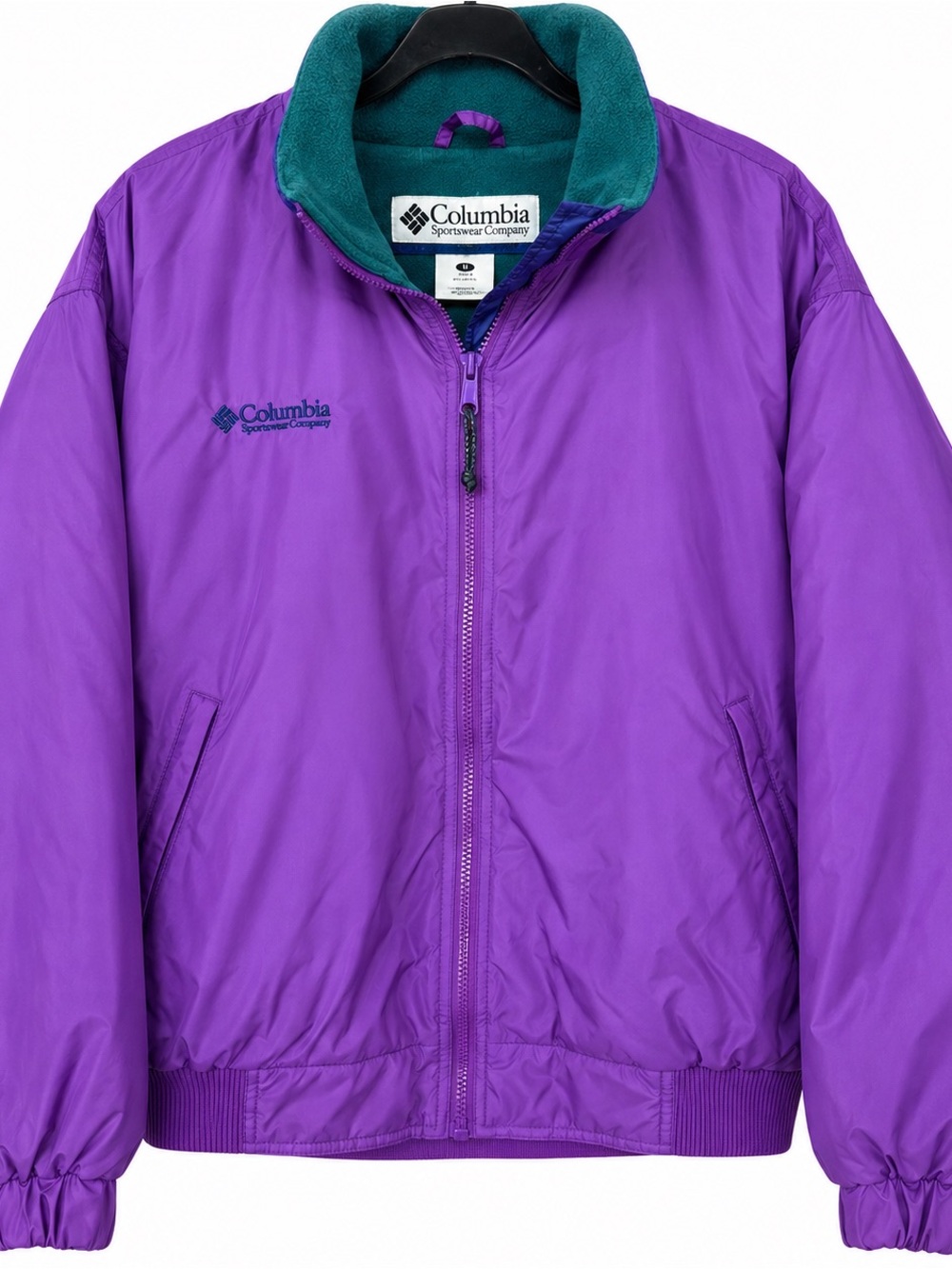 Vintage Columbia Sportswear Purple Teal Fleece Lined Bomber Jacket L